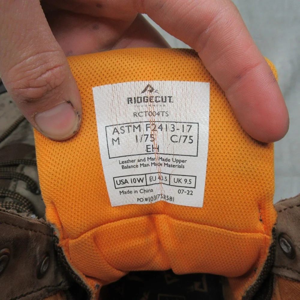 Ridgecut Mens 10W Work Boots Brown Leather Waterproof Steel Toe Utility Rugged‎